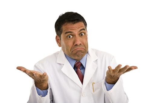 confused doctor in lab coat