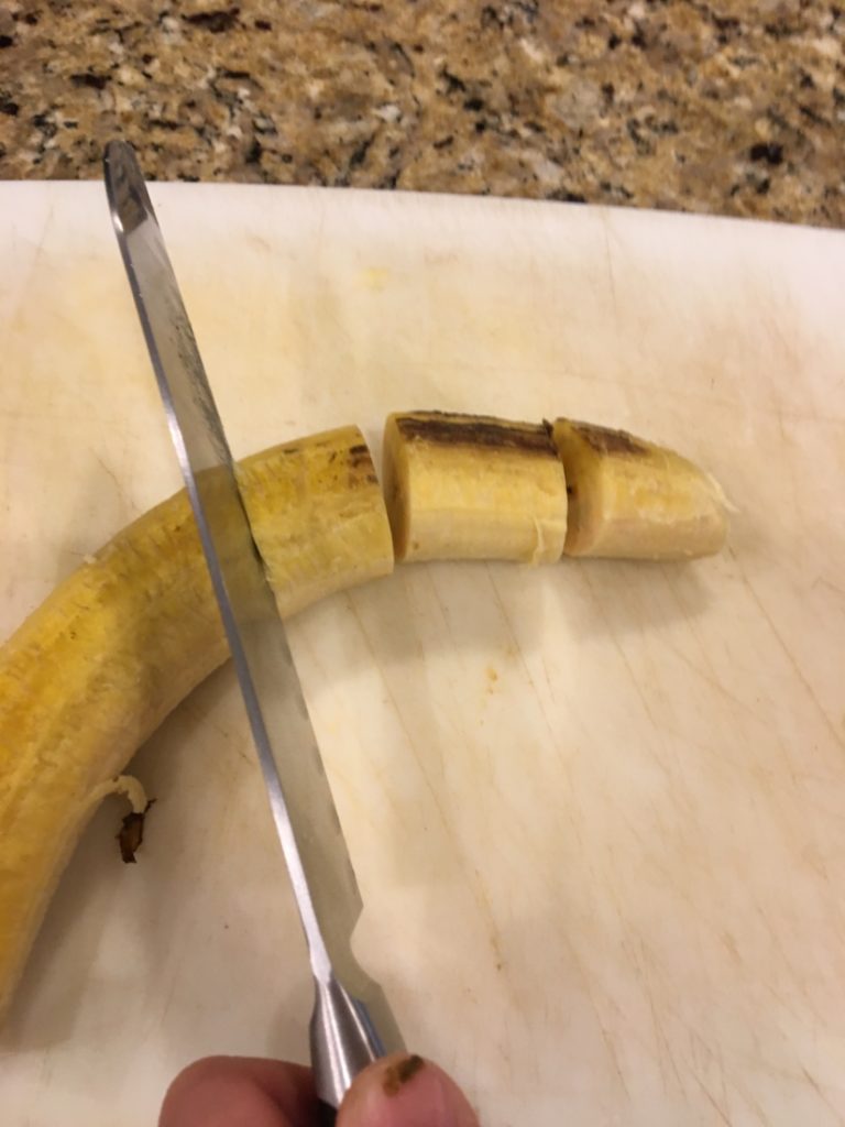 cutting up plantains